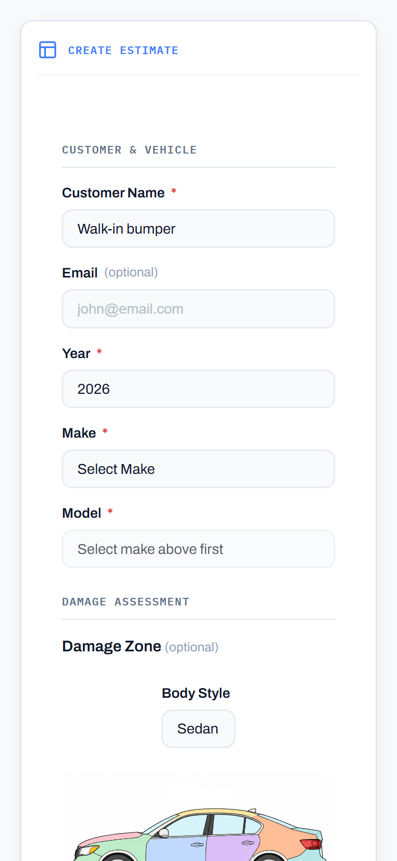 Create estimate on phone